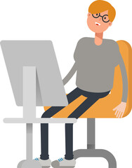 Male Character Working on Desktop
