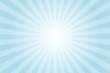 Obraz premium Blue sun ray vector background. Radial beam sunrise or sunset light retro design illustration. Light blue sunburst glowing background.