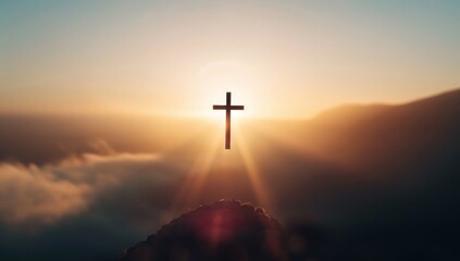 A cross is shown in the sky with the sun shining on it by AI generated image