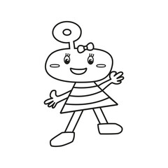 The icon of the children's character girl alien for books, coloring, games, clothes, advertising