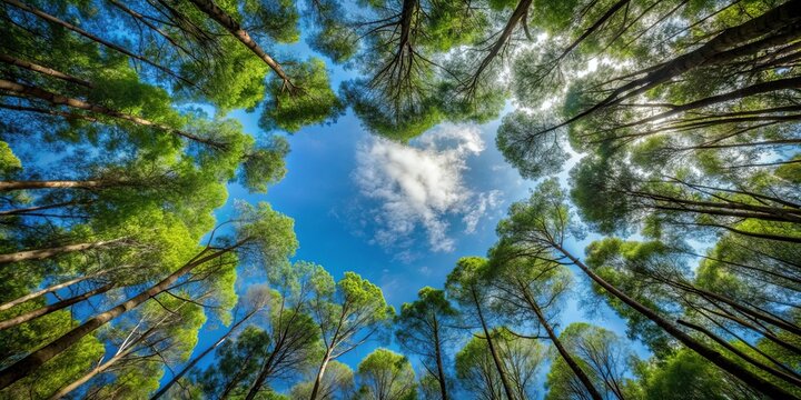 Fototapeta Heart shaped hole in canopy of forest revealing blue sky