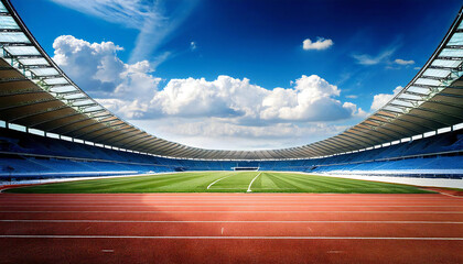 Background of a wide athletics stadium. Image material of an athletics stadium.