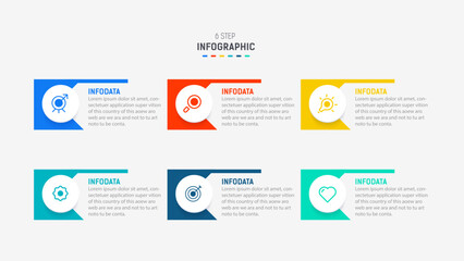 Business  infographics design for Six Step, option, parts or process. Infographic 6 element design template for presentation.  process diagram, step banner, flow chart, 6 option template.