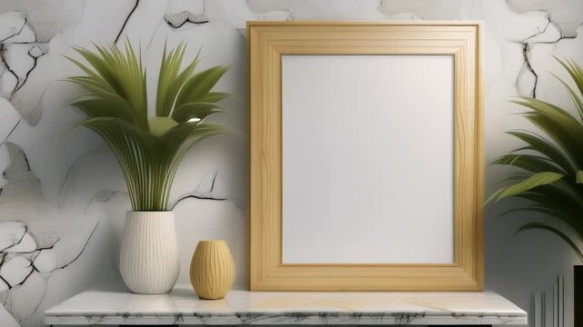 Poster mockup with vertical gold frame in home ,generative ai