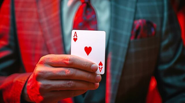 He pulls an ace card out of his jacket pocket, man suit. exclusive gain and benefit. Method or deceitful manoeuvre. 