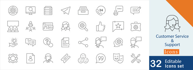 Essential Service & Support  stroke icon set