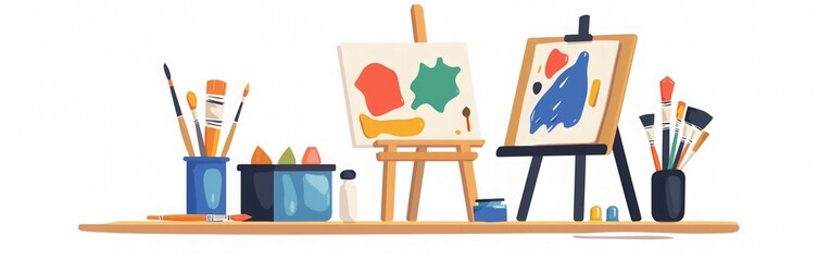 Colorful Art Supplies on a Wooden Table