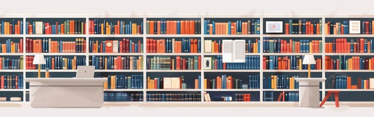 A Well-Stocked Library: Bookshelves Filled with Knowledge