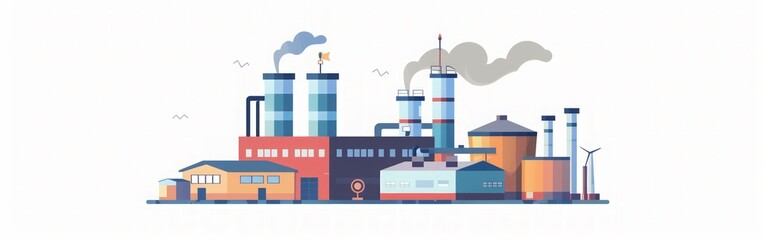 Fototapeta premium Industrial Factory Illustration: Urban Landscape with Smoke and Chimneys