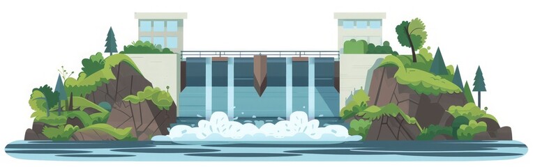 Fototapeta premium Hydroelectric Dam Illustration - Nature & Renewable Energy