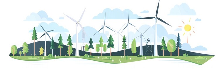 Obraz premium Wind Turbines in a Green Landscape: Renewable Energy Illustration