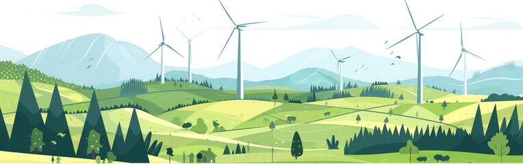 Obraz premium Green Energy Landscape: Wind Turbines in a Serene Mountain Setting