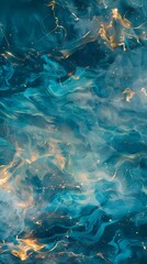 Fototapeta premium Digital blue and gold water fluid abstract graphic poster background
