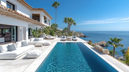 Modern luxury villa with infinity pool overlooking ocean