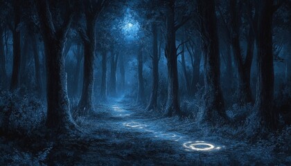 A Moonlit Path Through a Dark and Mysterious Forest