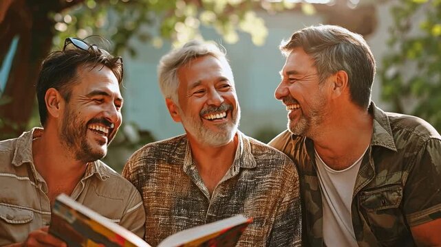 A picture of two best friends having a good time and closing their eyes to make love to a man. Man in his middle age with a hardback book