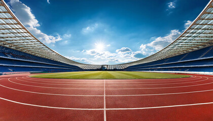 広い陸上競技場の背景。陸上競技場のイメージ素材。Background of a wide athletics stadium. Image material of an athletics stadium.