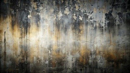 Distressed, oil-stained cement wall texture with dark gray and black hues, accentuated by a subtle white gradient, creating a moody abstract background design.