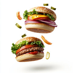 hamburgers floating in the air