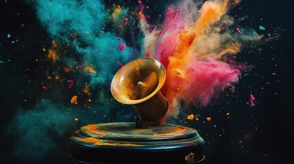 Vintage Phonograph Exploding with Color
