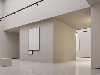 Empty white modern art gallery with picture frame