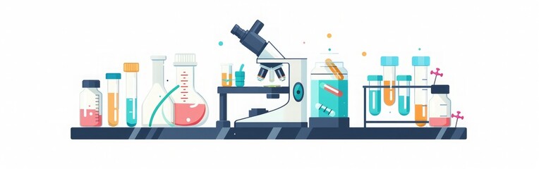 Science Lab Illustration: Microscope and Test Tubes
