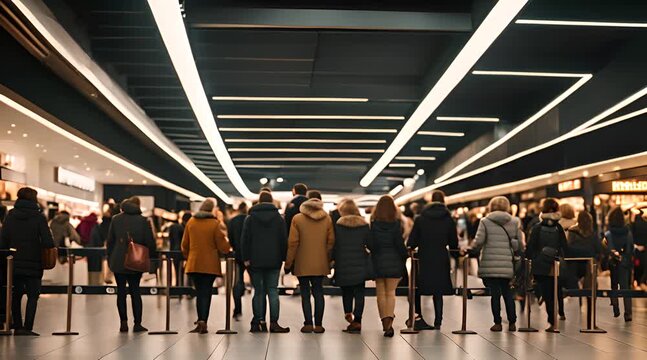 Crowd of Shoppers Waiting in Shopping Center