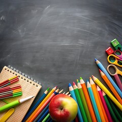 Back to school concept, school stationery multicolored pencils and notebooks

