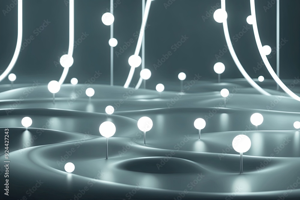 Poster bright white dots and streams illuminated on a smooth abstract design