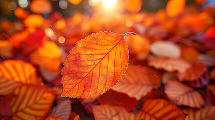 Obraz premium Various colors Autumn Leaves Falling in Gentle Breeze showing sunshine with beautiful view