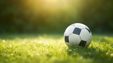 Fototapeta premium Ball isolated on green field background, use natural light.