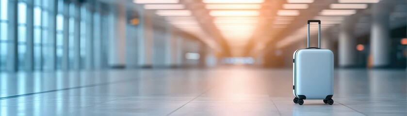 Obraz premium A spacious airport interior featuring a lone suitcase, ideal for travel themes and wanderlust imagery.