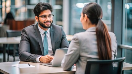 Indian HR specialist conducting a recruitment interview with a candidate.
