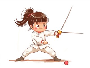 Child practicing fencing illustration. AI generated