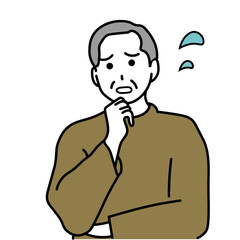 不安そうにしている高齢な男性のイラスト
