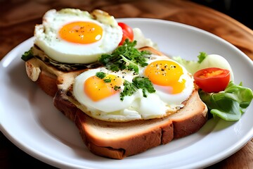 A white plate filled with delicious food, perfect for culinary presentations and food photography.
