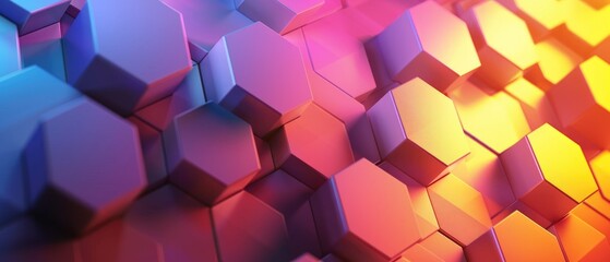 Futuristic hexagonal background with vibrant colors and light gradients, copy space concept