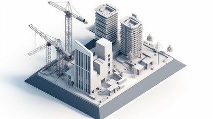 A cityscape with a large crane in the foreground