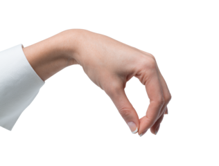 Hand with fingers forming an open circle gesture, isolated on a white background. Concept of communication, gestures, or body language