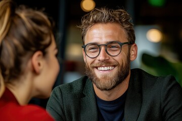 Smiling Financial Advisor Talking To A Mixed-Race Female Colleague, Discussing Opportunities
