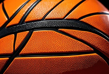 Fototapeta premium close view basketball surface features patterns highlighting texture design elements, orange, rubber, grooves, grip, court, round, spherical, vibrant, shiny