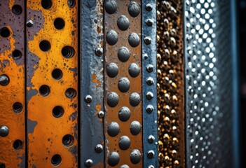 detailed industrial close ups highlighting intricate metal textures vivid patterns unique finishes, surface, shine, design, craftsmanship, steel, iron