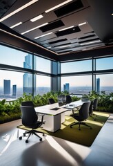 Fototapeta premium futuristic modern workspace featuring advanced sleek innovative tools enhanced productivity collaboration, technology, design, office, equipment, furniture