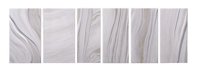 Set of Five Vertical White Marble Panels with Smooth Textures Isolated on Transparent Background