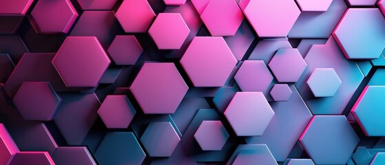 Abstract and futuristic geometric hexagonal background with vibrant colors and light gradients, copy space concept