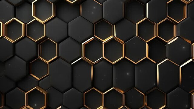 Modern technology, science or business concept. Abstract black background with hexagon pattern. Geometric shapes for technology digital presentation. Futuristic geometric pattern. Copy space area