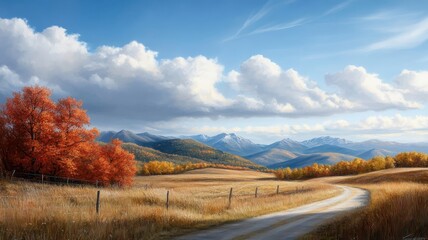 Fototapeta premium Breathtaking autumn vista with colorful foliage and clear sky.