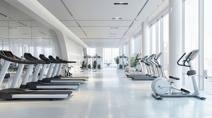 Modern Gym Interior with City View - Fitness Center Design