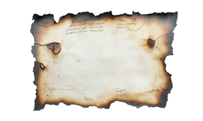 Burnt Old Paper Background with Handwritten Notes - Isolated on Transparent Background