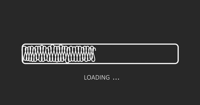 Hand drawn animation of loading bar. Downloading bar or loading screen. Download progress. Digital loading symbol motion graphics. Animation of a progress bar.